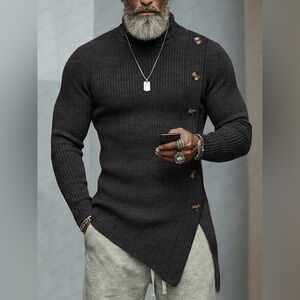 COOFANDY || Men's Asymmetrical Knit Turtleneck Sweater. Sz. XL